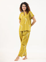 Women's Yellow Daily Solid Half Sleeves Pyjama Set