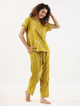 Women's Yellow Daily Solid Half Sleeves Pyjama Set