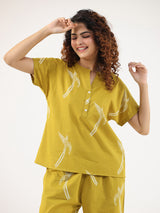 Women's Yellow Daily Solid Half Sleeves Pyjama Set