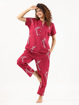 Women's Red Daily Half Sleeves Pyjama Set