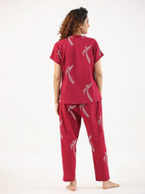 Women's Red Daily Half Sleeves Pyjama Set