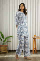 Women's Blue Daily Three Quarter Sleeves Pyjama Set