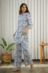Women's Blue Daily Three Quarter Sleeves Pyjama Set