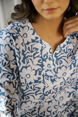 Women's Blue Daily Three Quarter Sleeves Pyjama Set