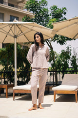Women's Beige Daily Solid Full Sleeves Pyjama Set