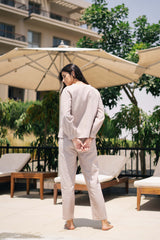 Women's Beige Daily Solid Full Sleeves Pyjama Set