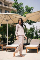 Women's Beige Daily Solid Full Sleeves Pyjama Set
