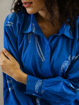 Women's Blue Daily Printed Full Sleeves Pyjama Set