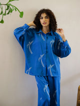 Women's Blue Daily Printed Full Sleeves Pyjama Set