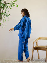 Women's Blue Daily Printed Full Sleeves Pyjama Set