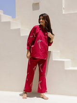 Women's Red Daily Full Sleeves Pyjama Set