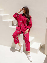 Women's Red Daily Full Sleeves Pyjama Set