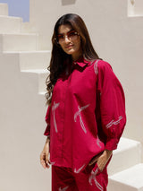 Women's Red Daily Full Sleeves Pyjama Set