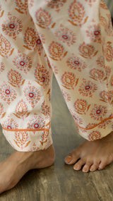 Women's Beige Daily Printed Full Sleeves Pyjama Set