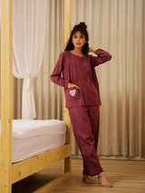 Women's Purple Daily Solid Full Sleeves Pyjama Set