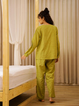 Women's Green Daily Solid Full Sleeves Pyjama Set