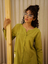 Women's Green Daily Solid Full Sleeves Pyjama Set