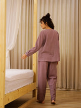 Women's Purple Daily Solid Full Sleeves Pyjama Set