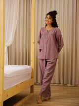 Women's Purple Daily Solid Full Sleeves Pyjama Set