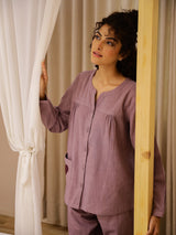 Women's Purple Daily Solid Full Sleeves Pyjama Set