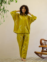 Women's Yellow Daily Printed Full Sleeves Pyjama Set