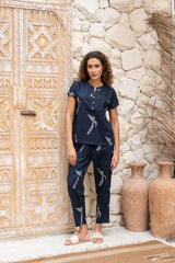 Women's Blue Daily Printed Half Sleeves Pyjama Set