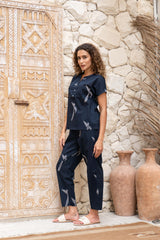 Women's Blue Daily Printed Half Sleeves Pyjama Set