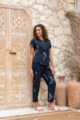 Women's Blue Daily Printed Half Sleeves Pyjama Set