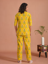 Women's Yellow Daily Printed Three Quarter Sleeves Pyjama Set