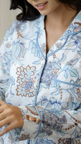 Women's Gray Daily Printed Full Sleeves Pyjama Set