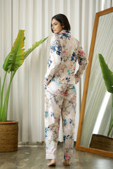 Women's Beige Daily Printed Full Sleeves Pyjama Set