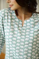 Women's Green Daily Printed Three Quarter Sleeves Pyjama Set