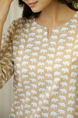 Women's Beige Daily Printed Three Quarter Sleeves Pyjama Set