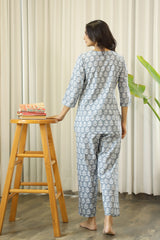 Women's Gray Daily Printed Three Quarter Sleeves Pyjama Set