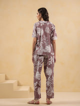 Women's Purple Daily Printed Half Sleeves Pyjama Set