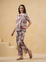 Women's Purple Daily Printed Half Sleeves Pyjama Set