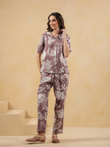 Women's Purple Daily Printed Half Sleeves Pyjama Set
