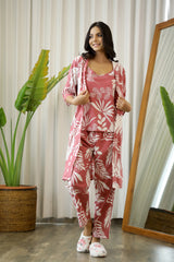 Women's Pink Daily Printed Three Quarter Sleeves Pyjama Set