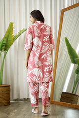 Women's Pink Daily Printed Three Quarter Sleeves Pyjama Set