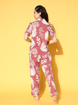 Women's Pink Daily Printed Half Sleeves Pyjama Set