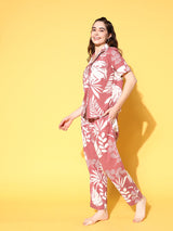 Women's Pink Daily Printed Half Sleeves Pyjama Set