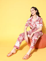Women's Pink Daily Printed Half Sleeves Pyjama Set