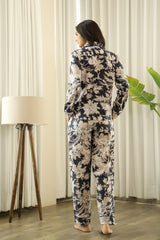 Women's Black Daily Printed Pyjama Set