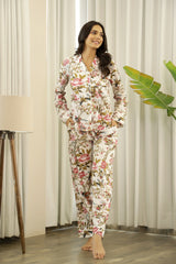 Women's White Daily Printed Pyjama Set