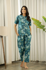 Women's Green Daily Printed Pyjama Set