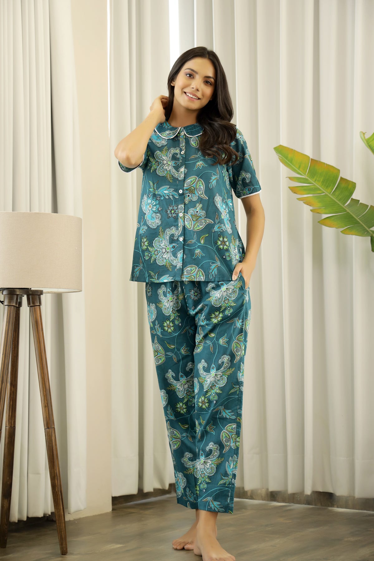 Women's Green Daily Printed Pyjama Set