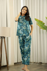 Women's Green Daily Printed Pyjama Set