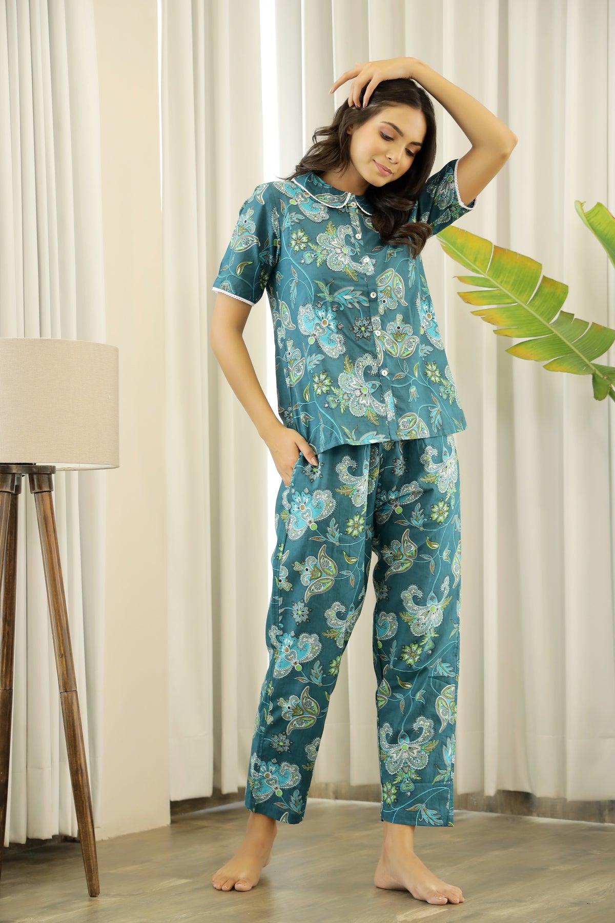 Women's Green Daily Printed Pyjama Set