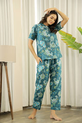 Women's Green Daily Printed Pyjama Set