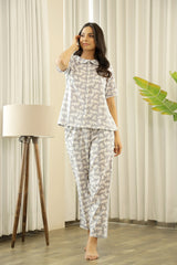 Women's Gray Daily Printed Pyjama Set